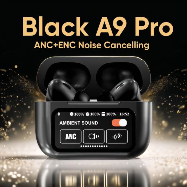 A9 Pro Black Premimum Colour ANC Earbuds Touch Screen Display