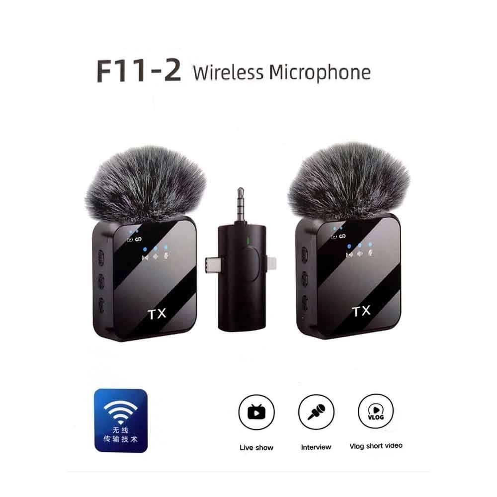 F11-2 Collar Wireless Noise Cancellation Microphone iPhone Android and Type C Supported