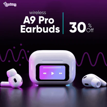 A9 Pro ANC Earbuds Touch Screen Display White Colour Buds
