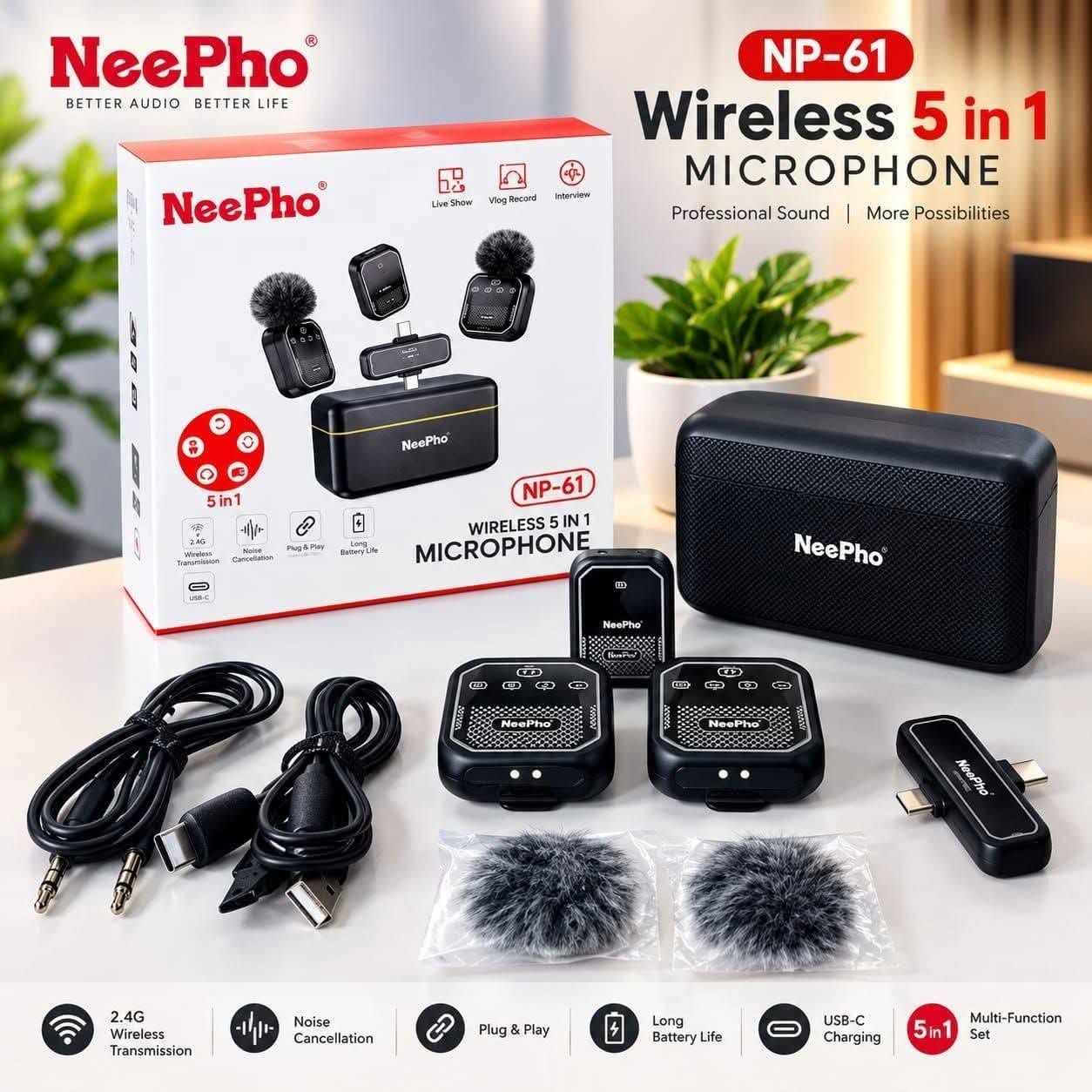Neepho NP-61 Wireless Microphone For Type-C, iPhone & Camera